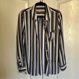Philosophy Women’s Large Navy and White Striped Button Down Shirt